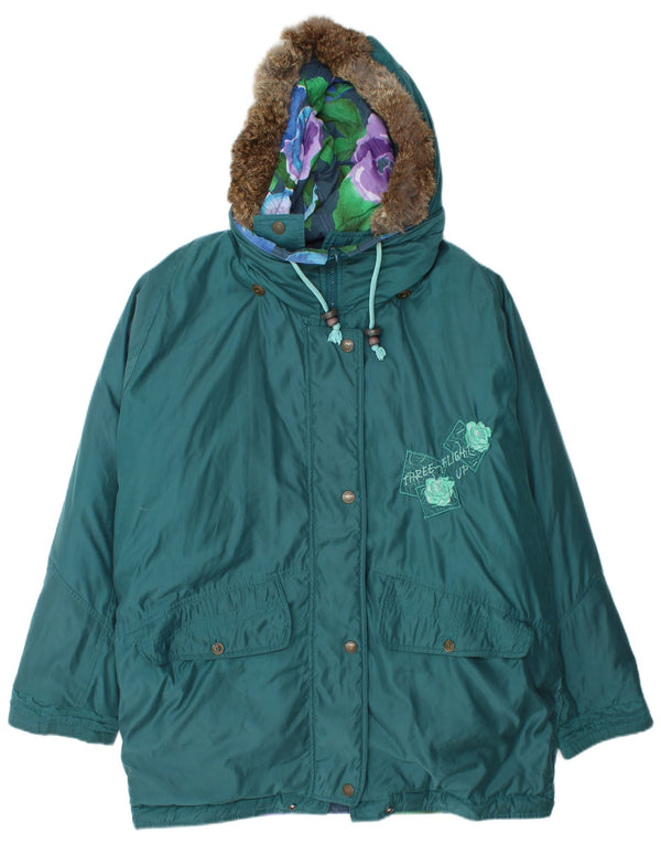 VINTAGE ženska prevelika jakna s dvostrukim crtežima UK 16 velika tirkizna