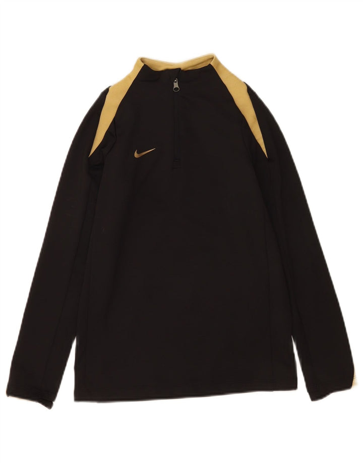 Nike Boys Dri Fit Zip Neck Pullover Top Trenirka 8-9 Years Small Black