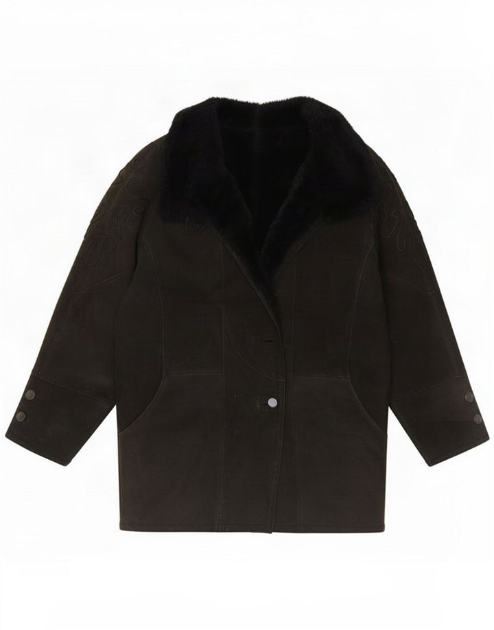 Vintage Ženska Shearling Jacket UK 18 XL Black