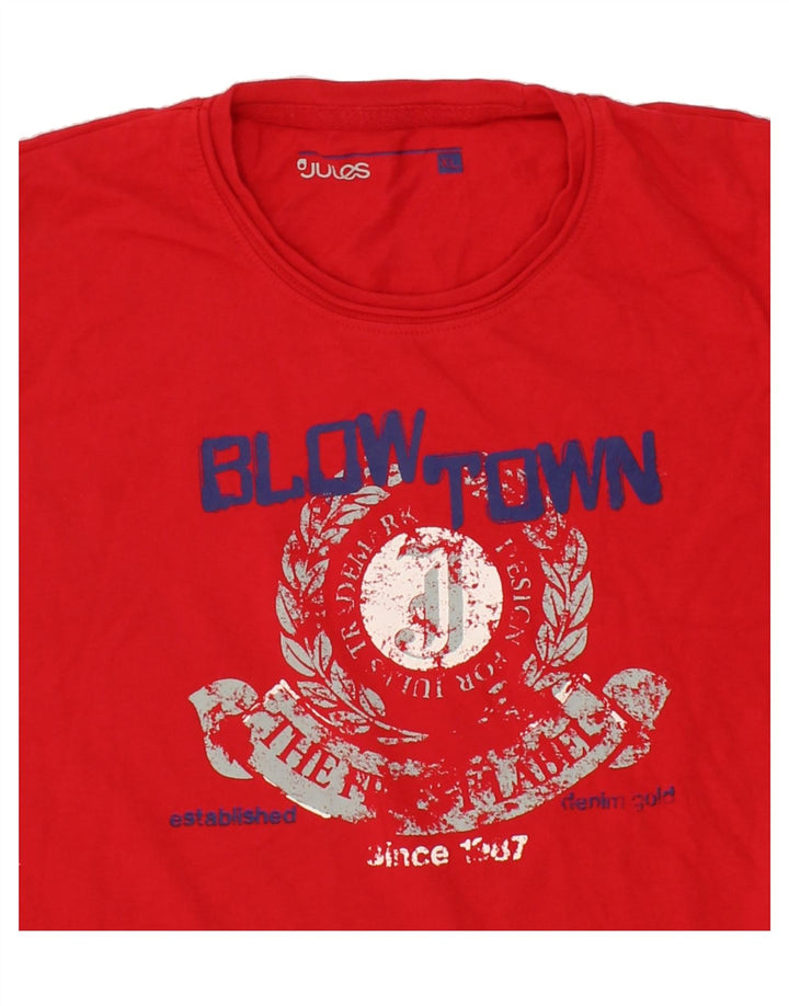 JULES Mens Graphic T-Shirt Top XL Red Cotton Vintage Jules and Second-Hand Jules from Messina Hembry 