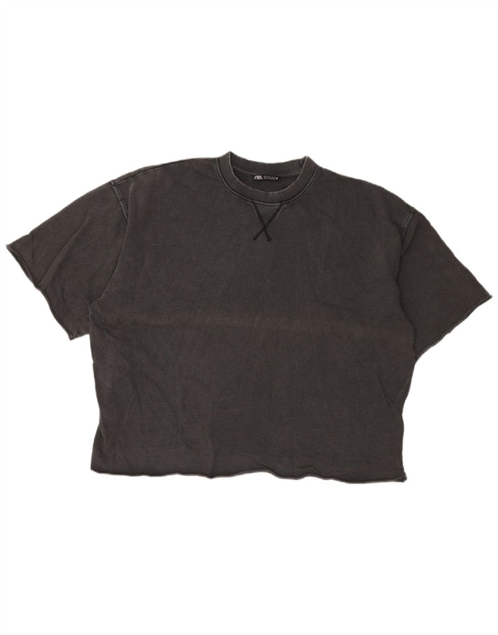 Zara ženska prevelika majica kratkih rukava UK 10 Small Grey Cotton