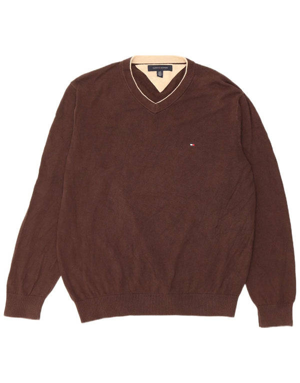 Veliki smeđi pamuk, muški džemper s V-izrezom Tommy Hilfiger
