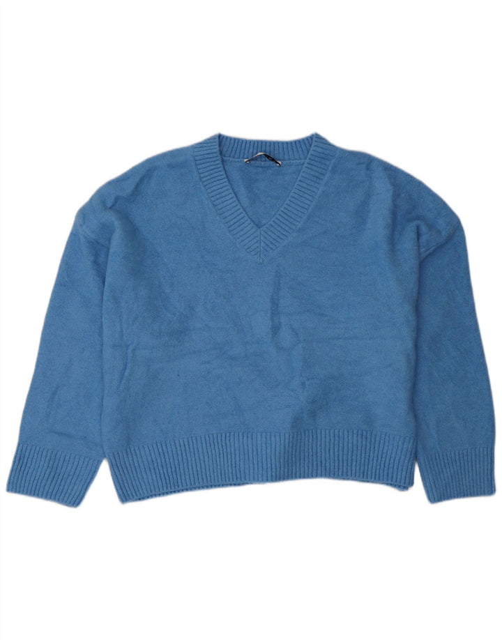 ZARA ženski veliki džemper s V-izrezom UK 18 XL plavi akril