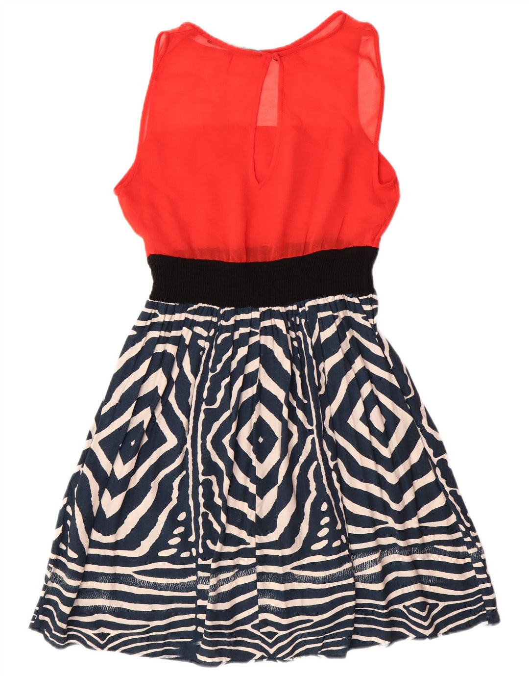 Zara ženska osnovna haljina A-kroja bez rukava UK 12 Srednje crvena geometrijska moderna