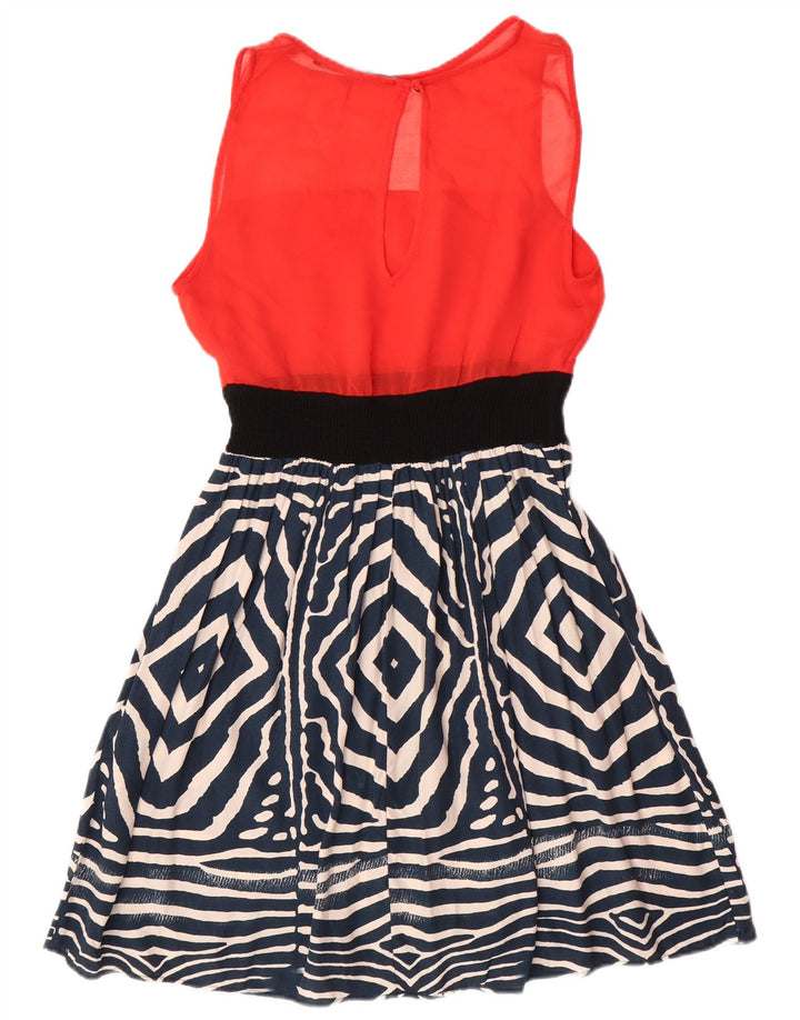 Zara ženska osnovna haljina A-kroja bez rukava UK 12 Srednje crvena geometrijska moderna