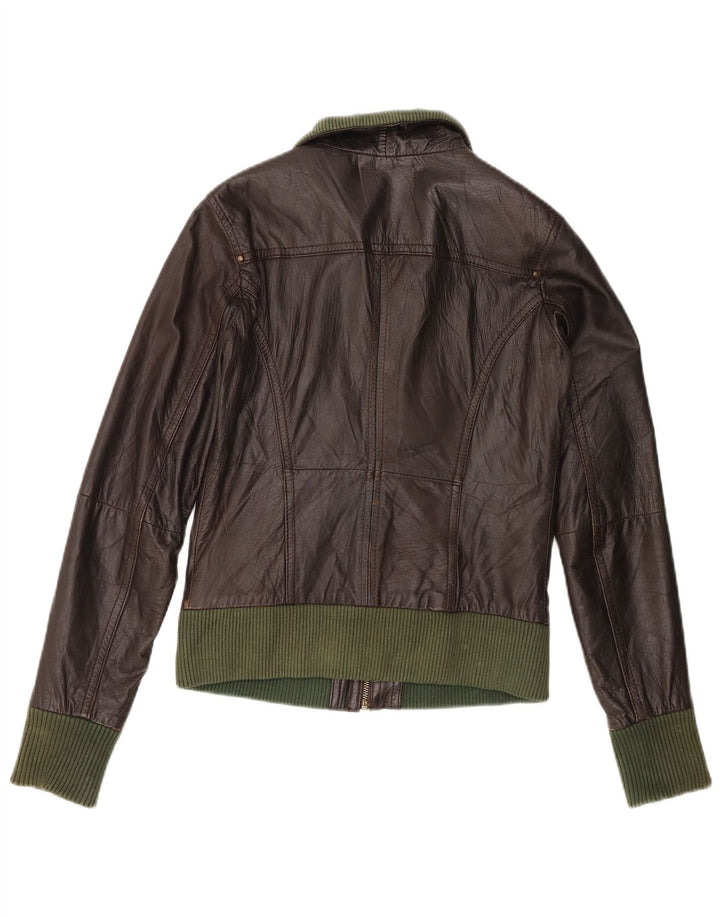 Bershka ženska bomber kožna jakna UK 12 srednje smeđa koža
