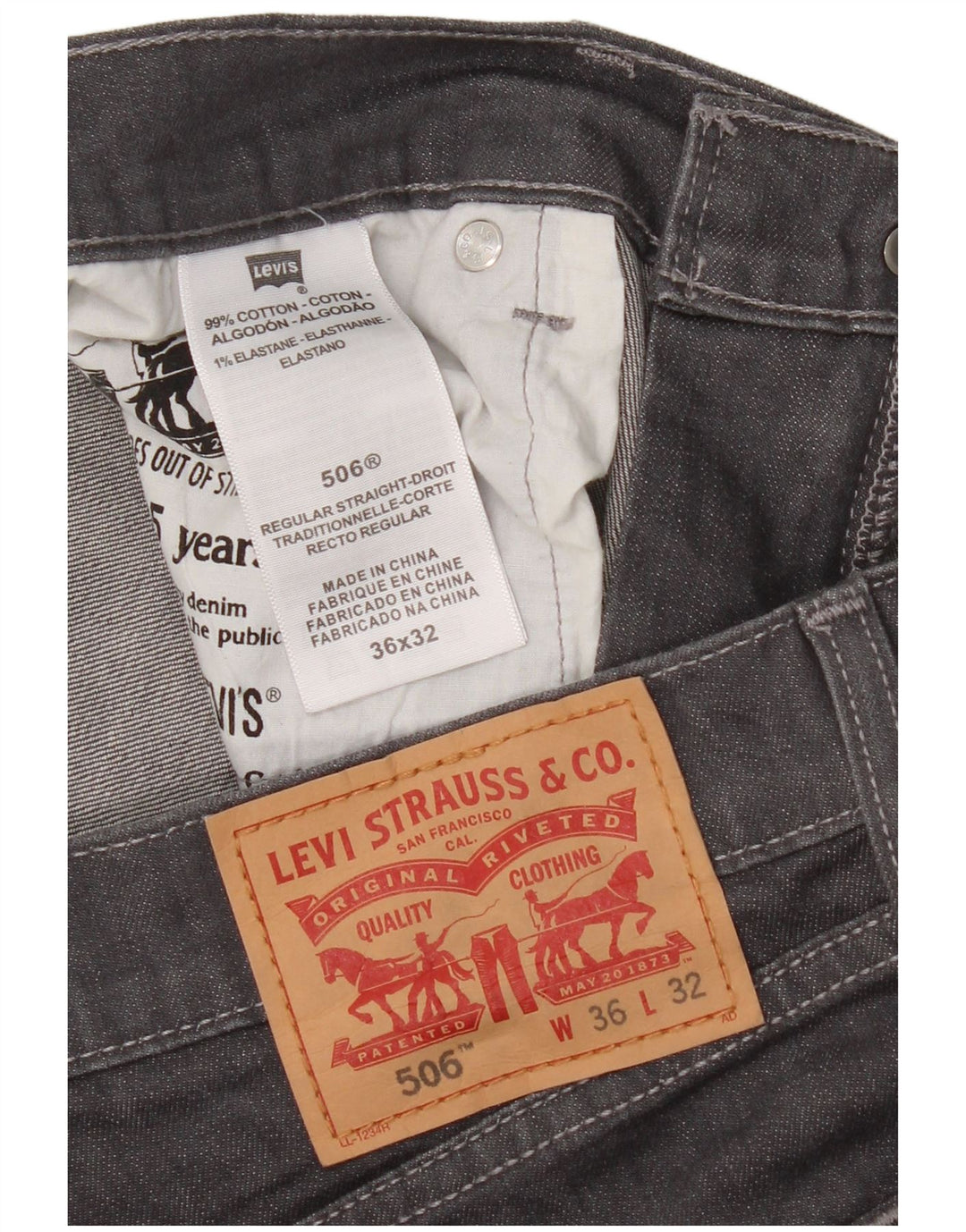 Levi's muške 506 ravne traperice W36 L32 sivi pamuk