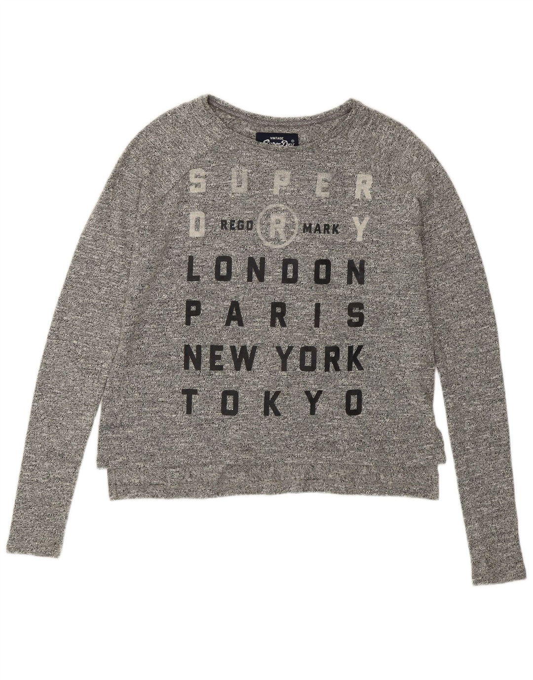 SUPERDRY Ženska prevelika majica dugih rukava s grafikama UK 10 Mala siva pamuk