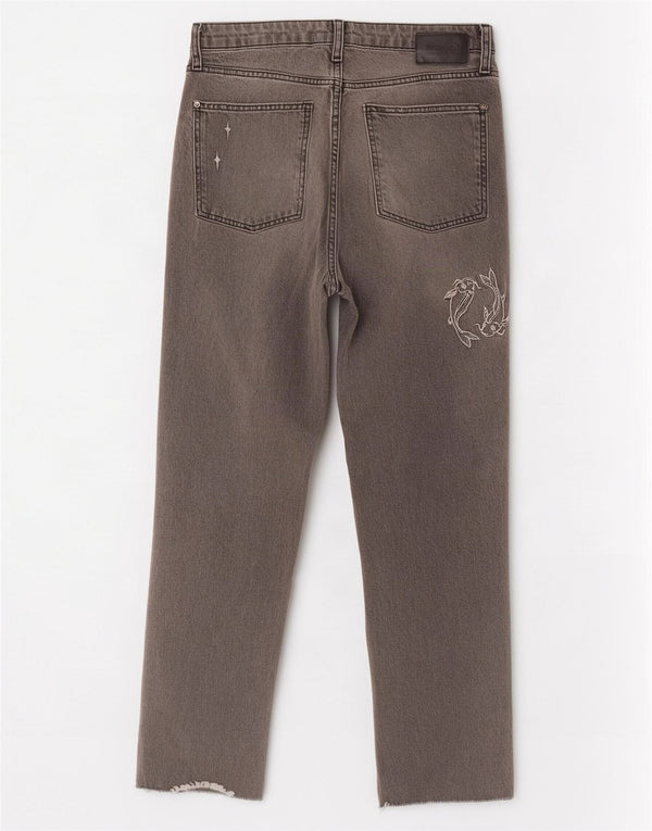 Desigual ženske ravne traperice s apstraktnim uzorkom EU 42 Large W32 L28 sive