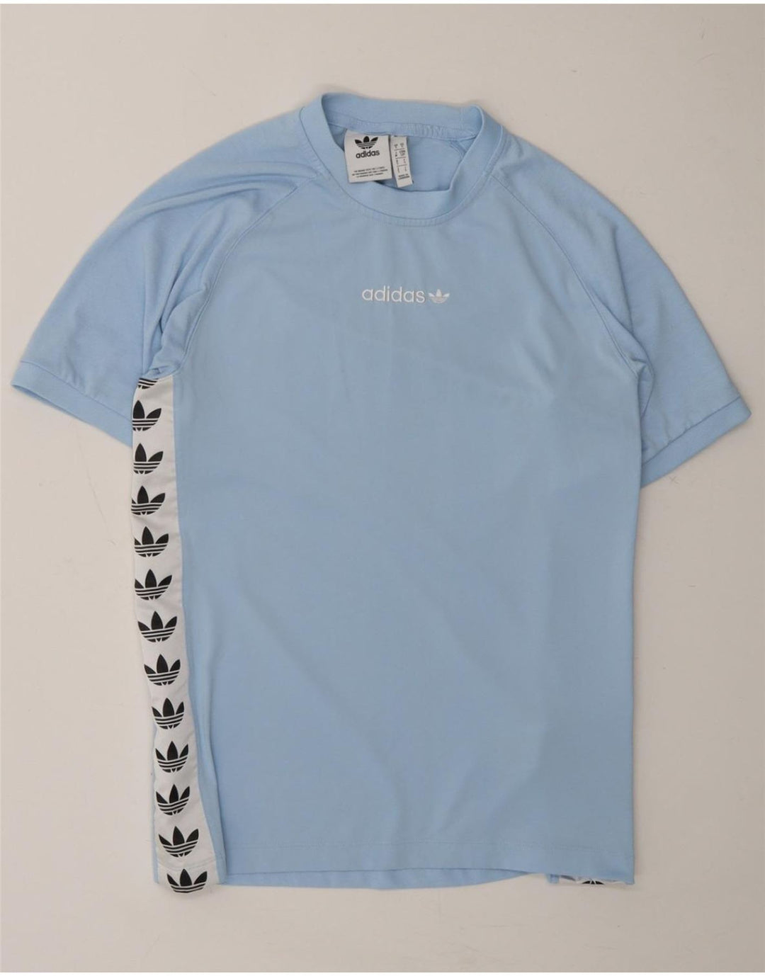 ADIDAS Mens Graphic T-Shirt Top Small Blue Colourblock Polyester Vintage Adidas and Second-Hand Adidas from Messina Hembry 