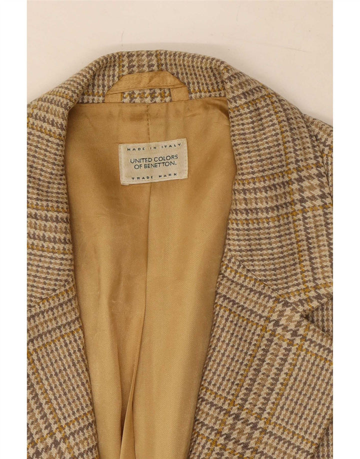 Benetton ženski sako sa 2 gumba IT 46 Large Beige Houndstooth Wool