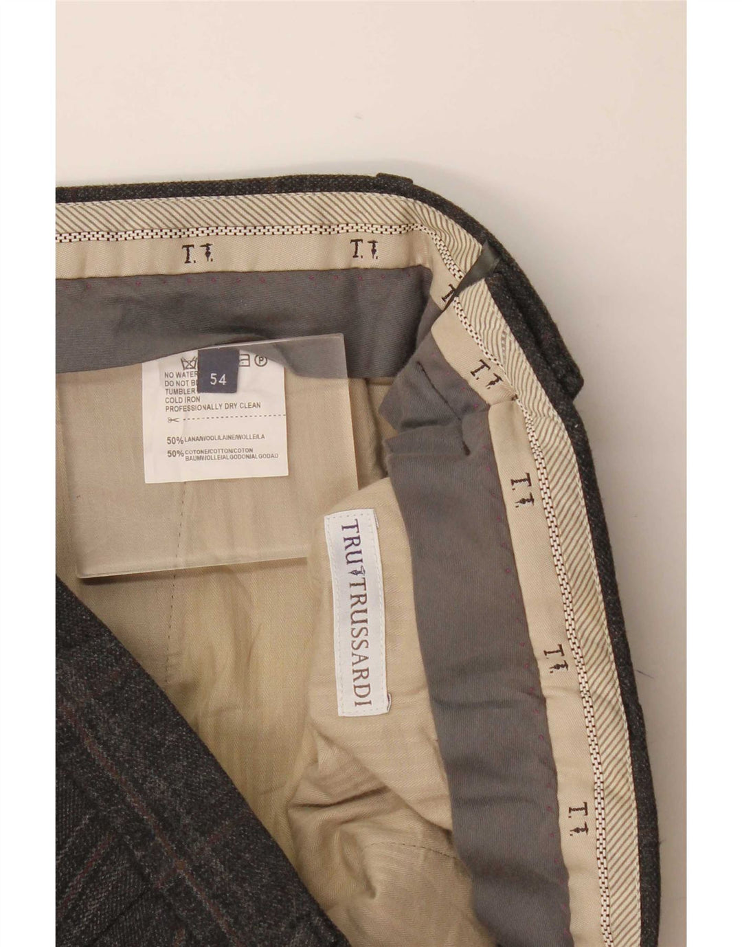 Trussardi muške hlače ravnog odijela W36 L33 Siva karirana vuna