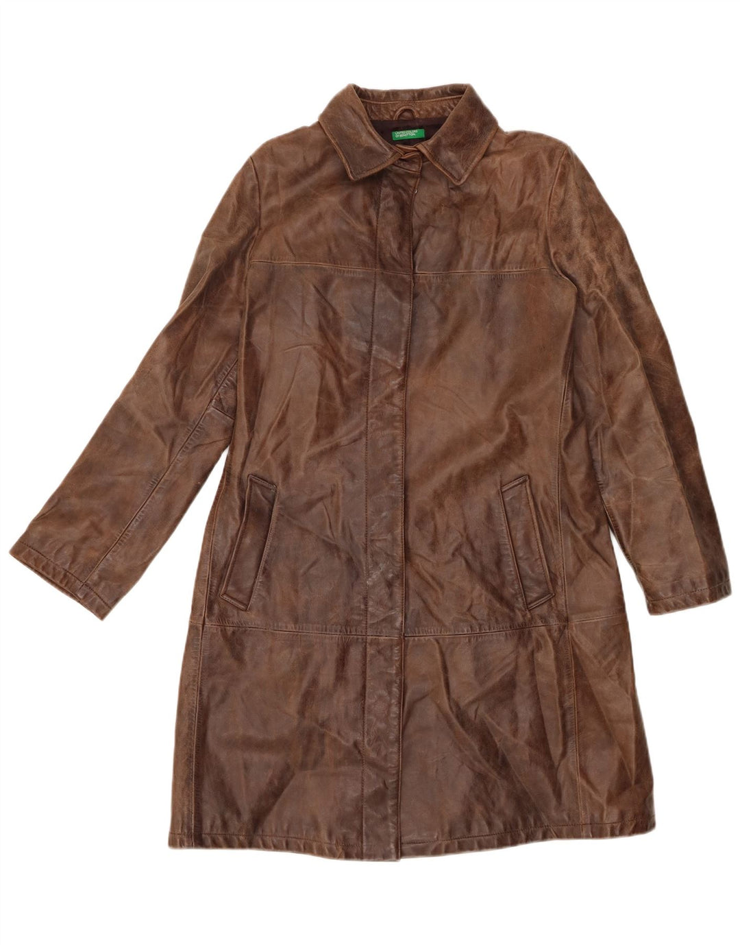 BENETTON Womens Leather Coat UK 16 Large Brown Leather