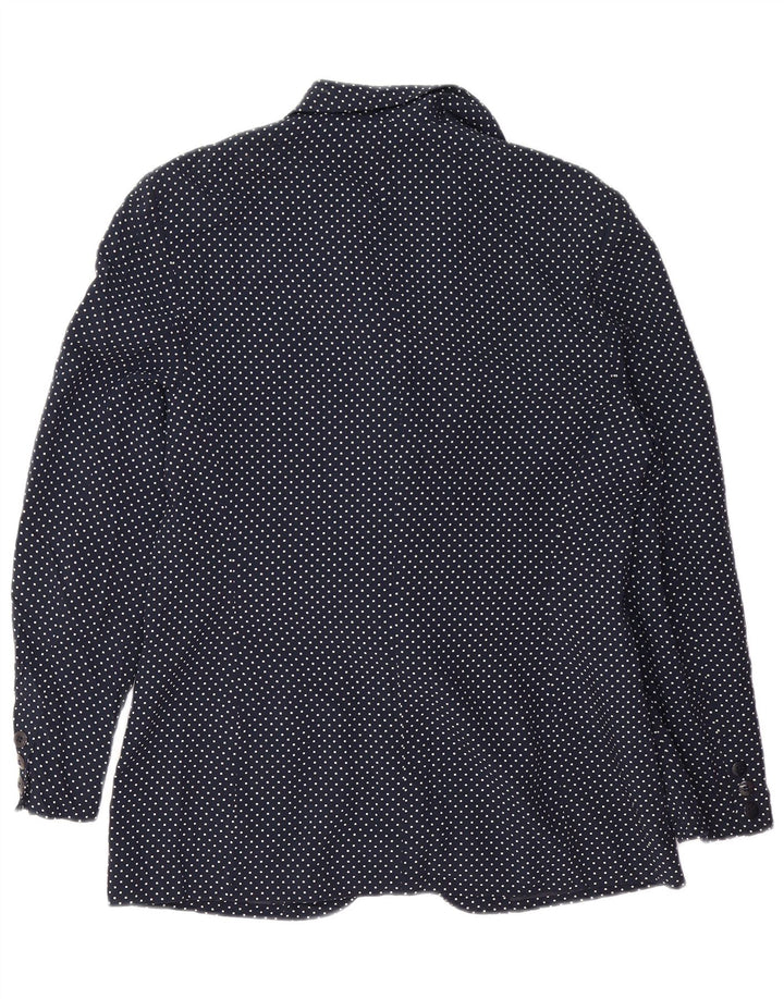 VINTAGE ženski sako s 1 gumbom UK 14 Srednje tamnoplava točkasta