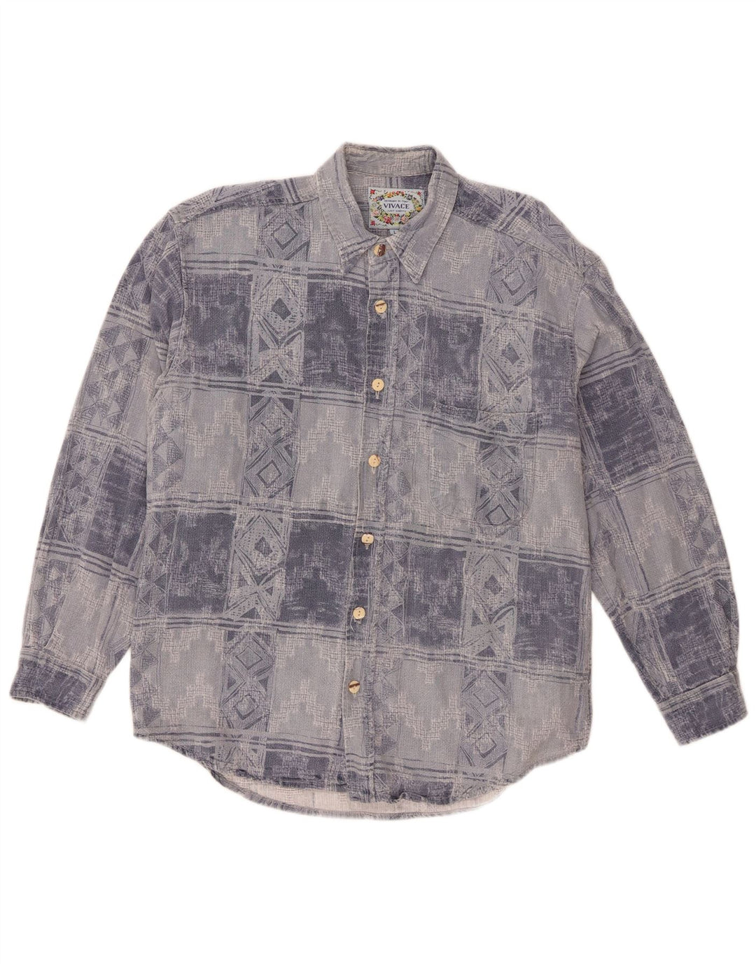 Vintage muška flanelska košulja, veliki plavi geometrijski pamuk