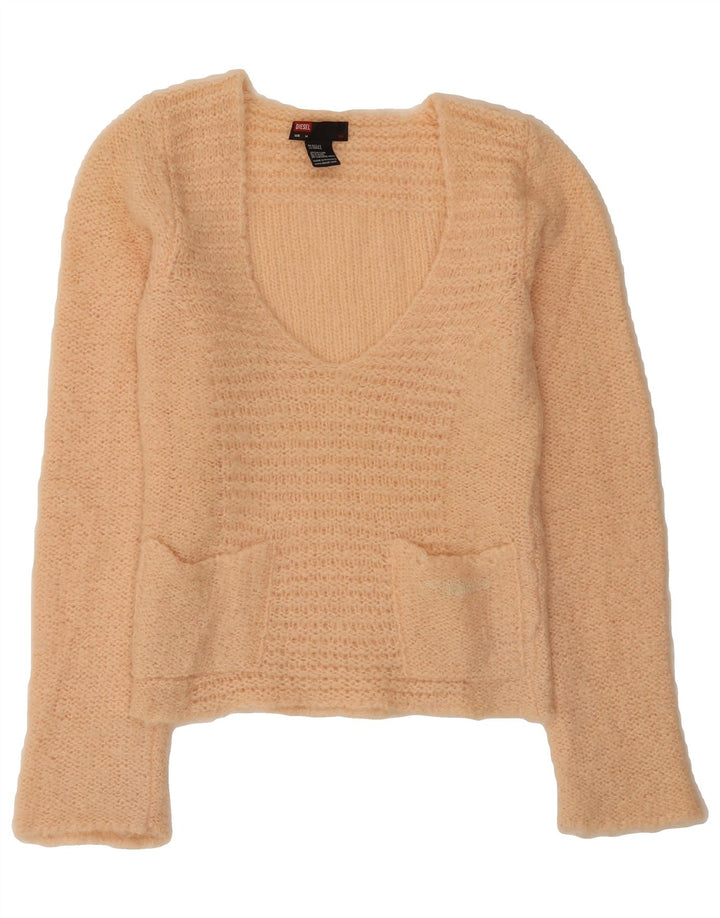 DIESEL Womens Crop V-Neck Jumper Sweater UK 12 Medium Beige Polyamide Vintage Diesel and Second-Hand Diesel from Messina Hembry 