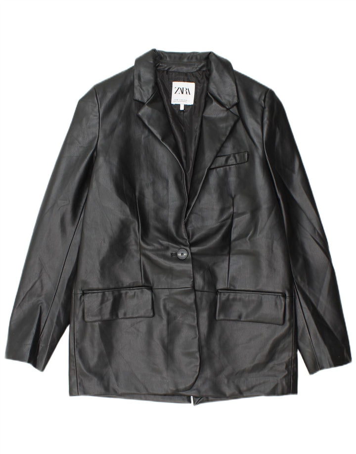 Zara ženska jakna od umjetne kože s jednim gumbom UK 6 XS crna polietilenska