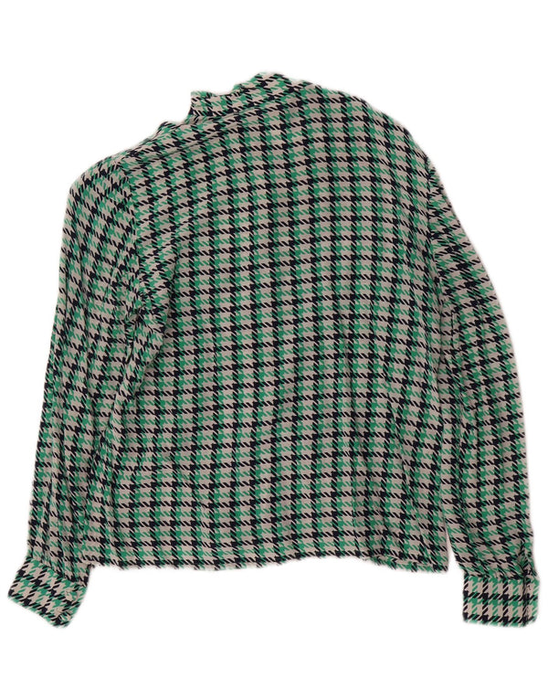 Vintage ženska košulja bluza UK 12 Srednje zelena houndstooth