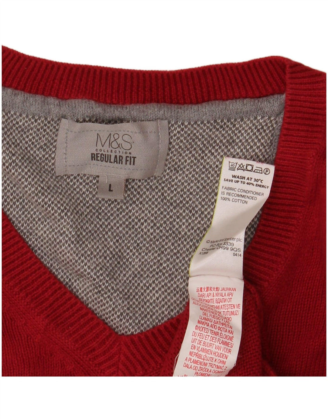MARKS & SPENCER Muški pulover s V-izrezom, veliki crveni pamuk