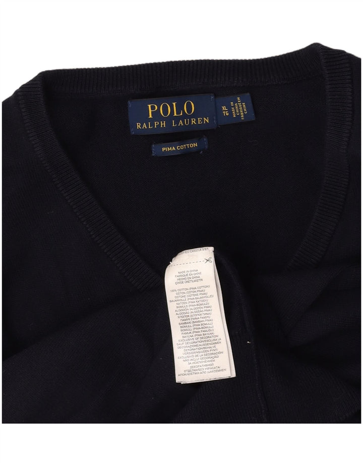 POLO RALPH LAUREN Ženski džemper s V-izrezom UK 18 XL tamnoplavi pamuk