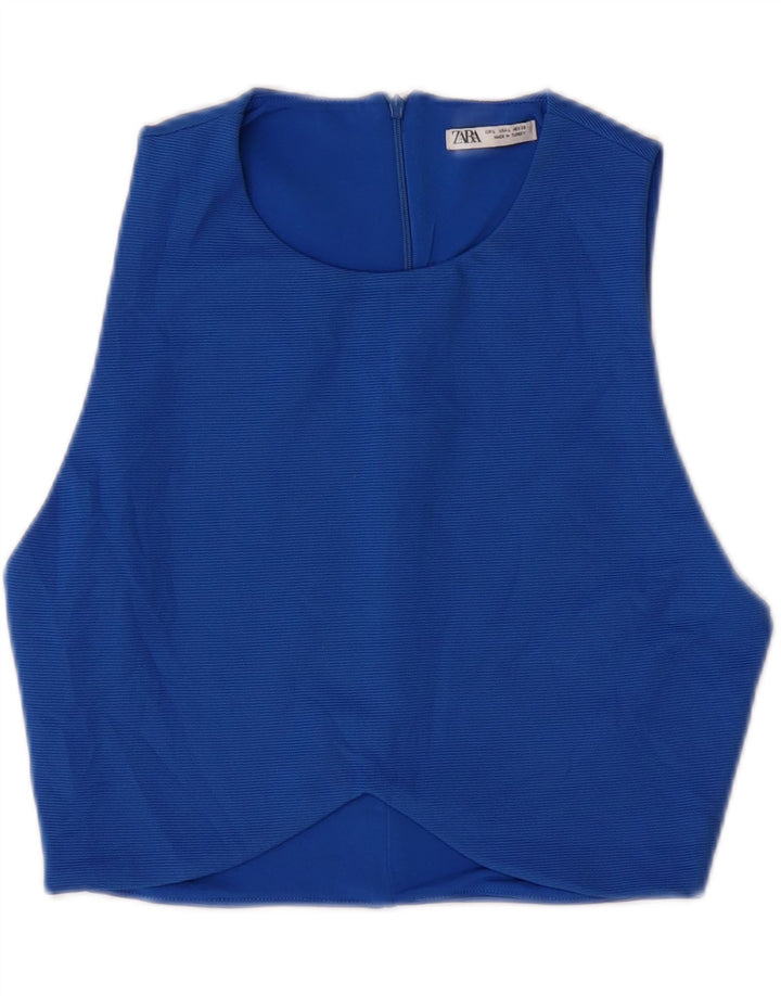 ZARA Womens Crop Sleeveless Blouse Top UK 14 Large Blue Polyester Vintage Zara and Second-Hand Zara from Messina Hembry 
