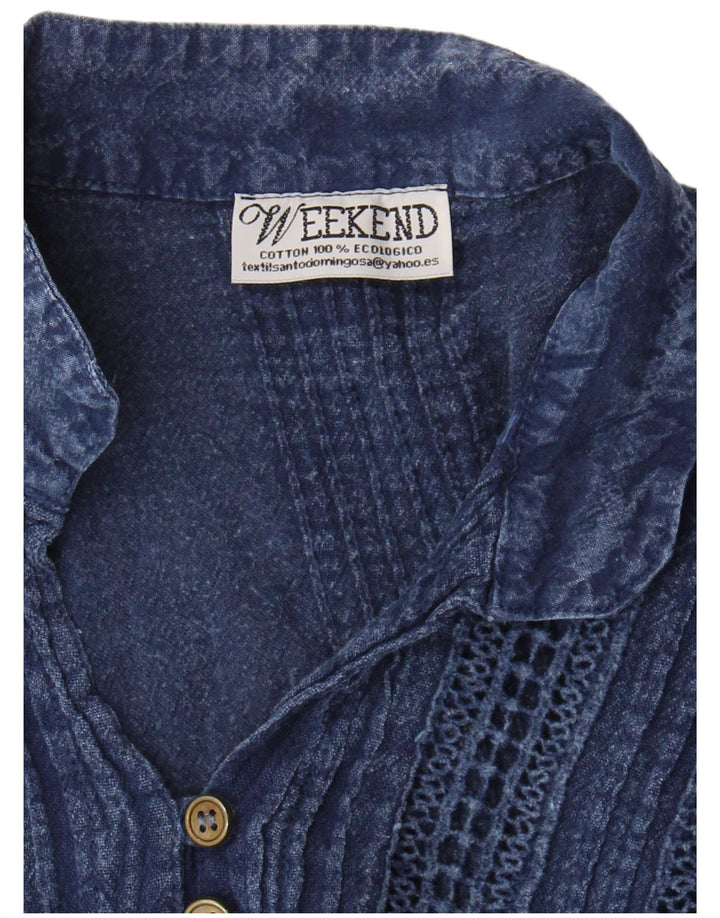 Vintage ženska bluza Top UK 10 Mala tamnoplava pamuk