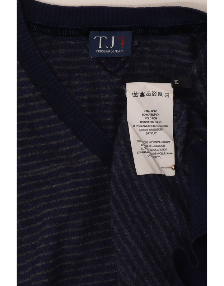 TRUSSARDI JEANS Muški džemper s V-izrezom, pamuk na srednje plave pruge