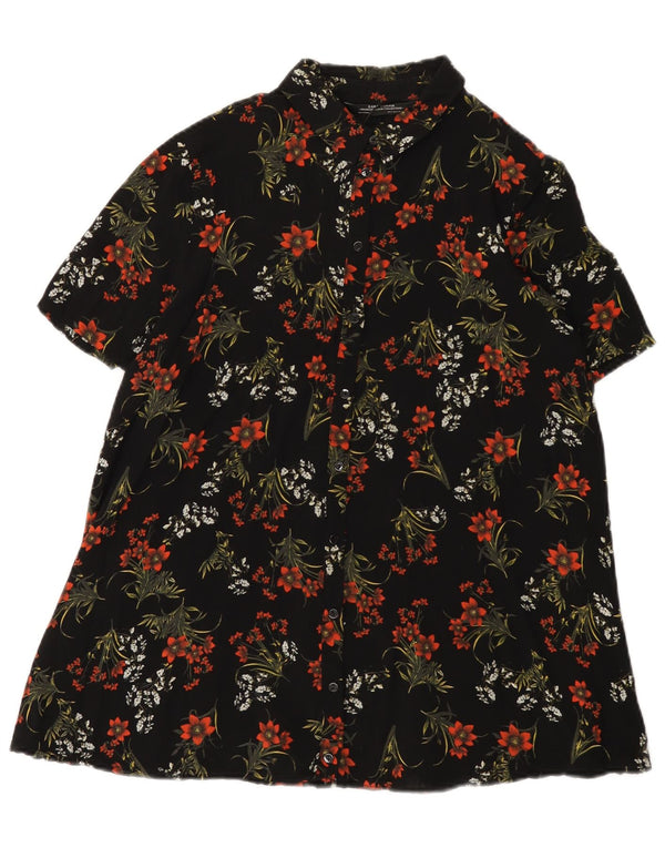 Zara ženska košulja kratkih rukava UK 14 srednje crna cvjetna