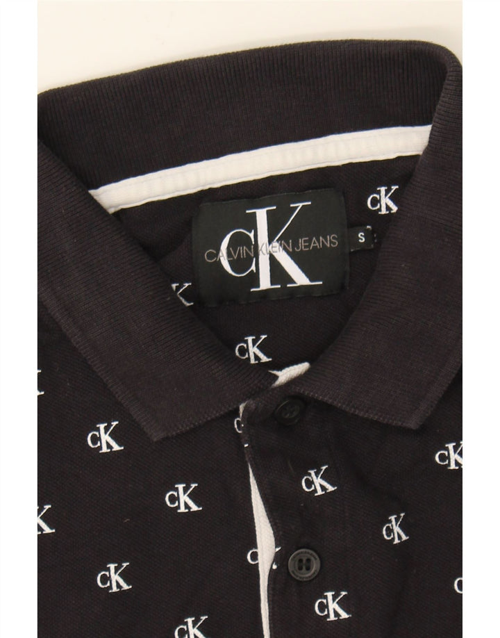 CALVIN KLEIN JEANS Mens Abstract Pattern Polo Shirt Small Black Cotton Vintage Calvin Klein Jeans and Second-Hand Calvin Klein Jeans from Messina Hembry 
