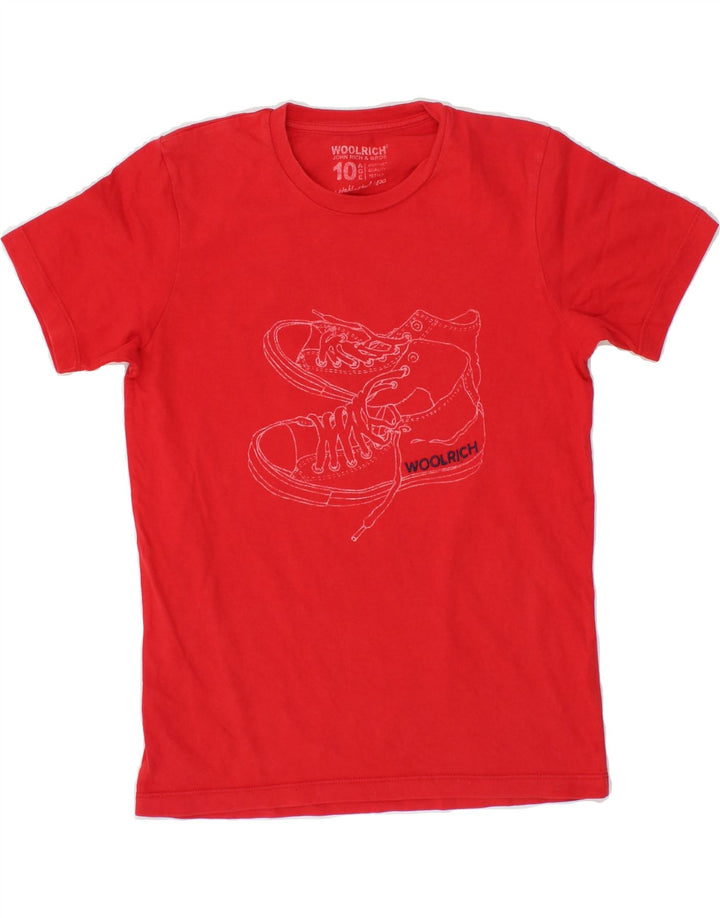 WOOLRICH Boys Graphic T-Shirt Top 9-10 Years Red Vintage Woolrich and Second-Hand Woolrich from Messina Hembry 