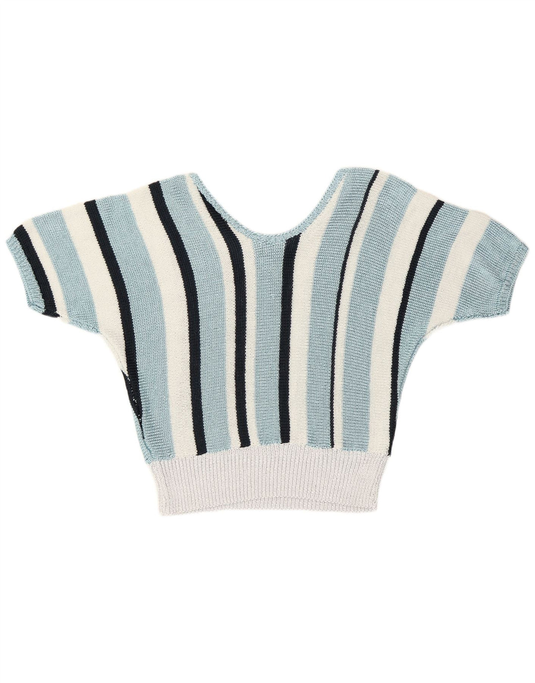 Vintage ženski džemper s V-izrezom UK 12 Retro srednje plave pruge