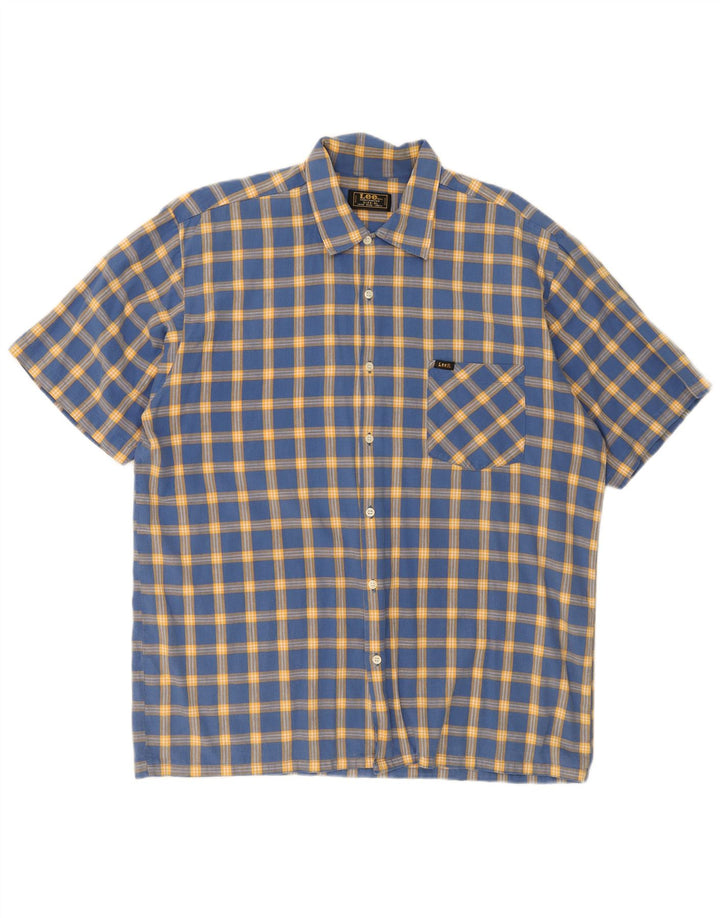 LEE Mens Short Sleeve Shirt XL Blue Check Cotton