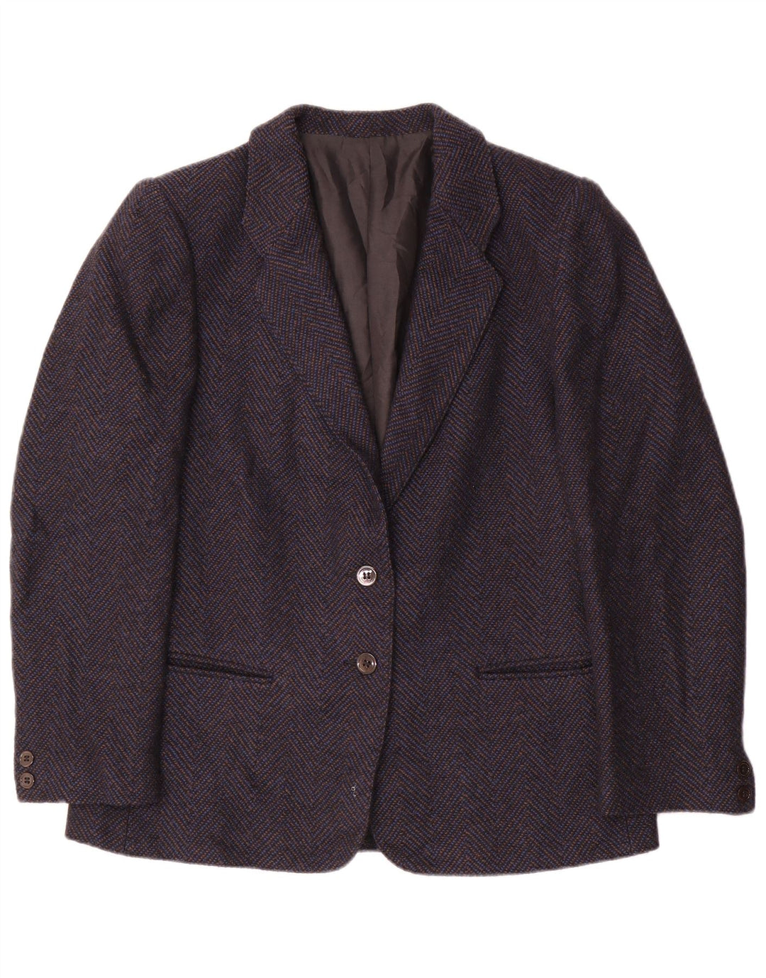 Vintage ženski jakni sako s 2 gumba UK 14 srednje tamnoplava ševron vuna