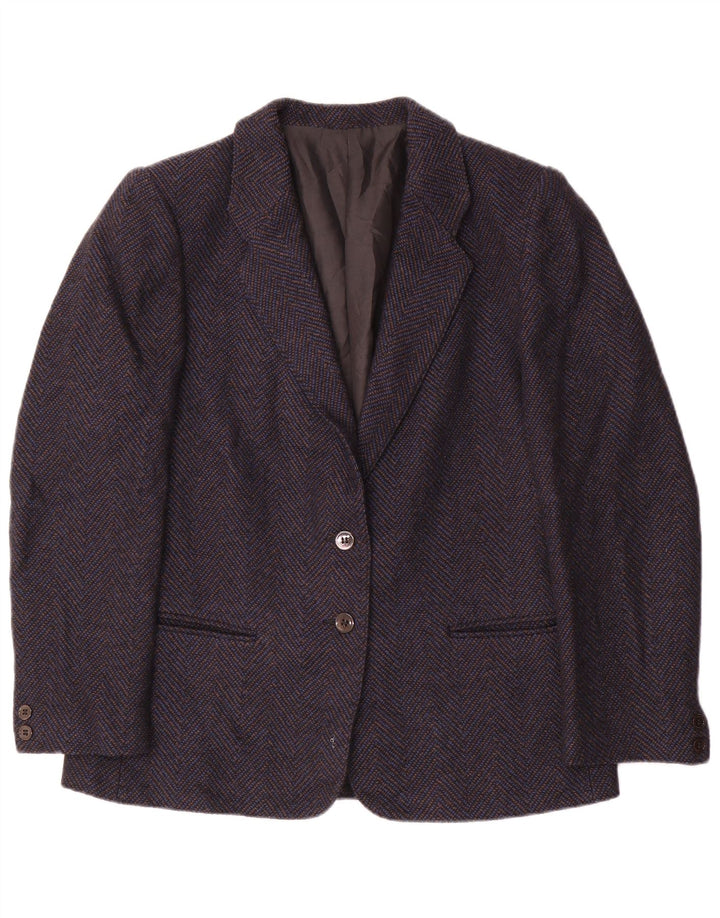 Vintage ženski jakni sako s 2 gumba UK 14 srednje tamnoplava ševron vuna