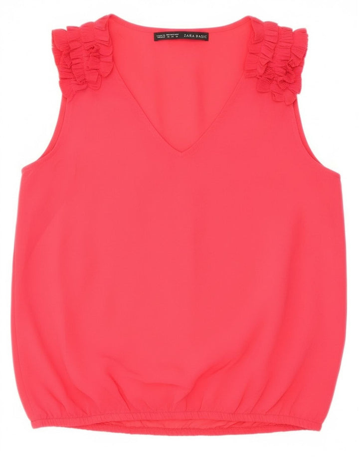 Zara ženski gornji dio bluze bez rukava s volanima UK 14 srednje crvene boje
