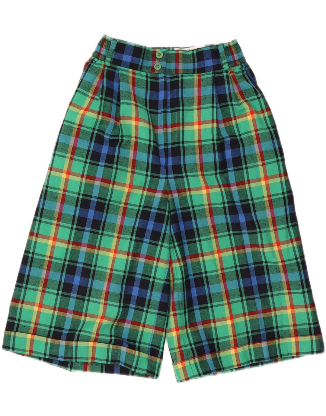 VINTAGE Ženske bermude visokog struka UK 10 Male W24 zelene karirane