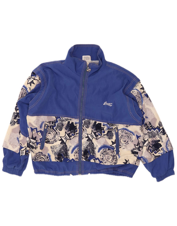 VINTAGE ženska gornja jakna trenirke UK 22 3XL plavi geometrijski pamuk