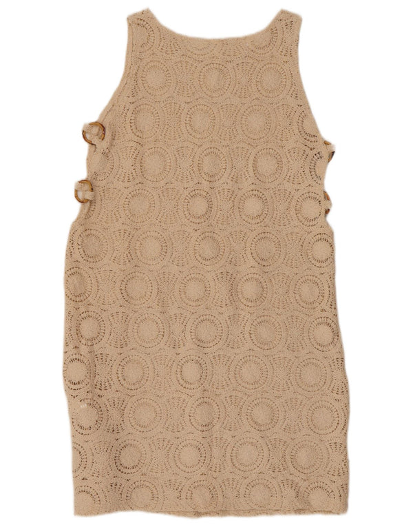 VINTAGE ženska krojena haljina bez rukava UK 10 Mala bež pamuk