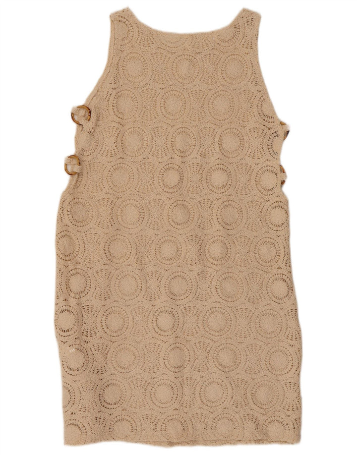 VINTAGE ženska krojena haljina bez rukava UK 10 Mala bež pamuk