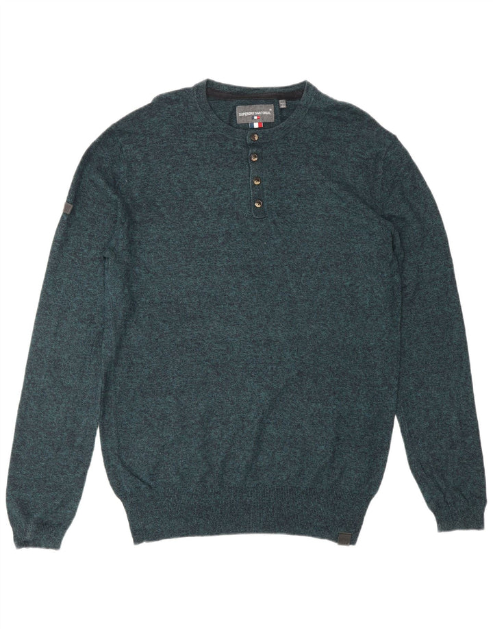 SUPERDRY muški pulover s okruglim izrezom, mali plavi flekasti pamuk