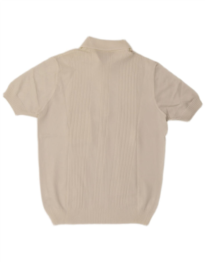 Vintage muški džemper kratkih rukava s polo izrezom srednje bijele boje