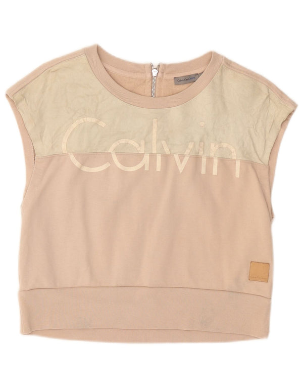 Calvin Klein ženski kratki grafički prsluk UK 14 Large Pink Colourblock