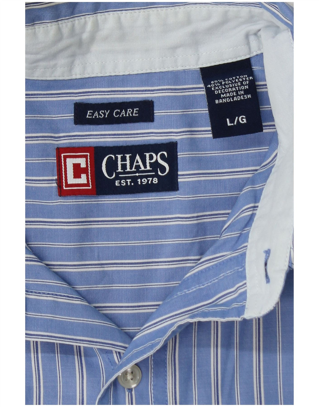 CHAPS Mens Short Sleeve Shirt Large Blue Striped Cotton