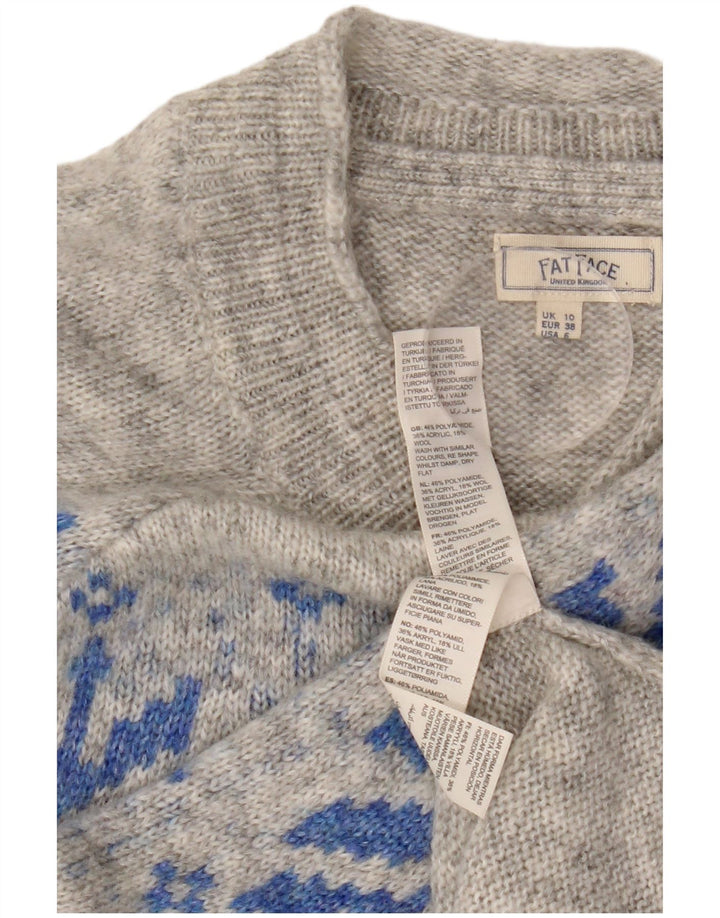 FAT FACE Ženski džemper s okruglim izrezom UK 10 Small Grey Fair Isle