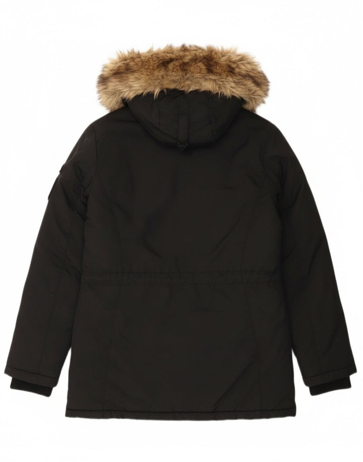 Superdry ženska jakna parka s kapuljačom UK 12 Srednje crni najlon