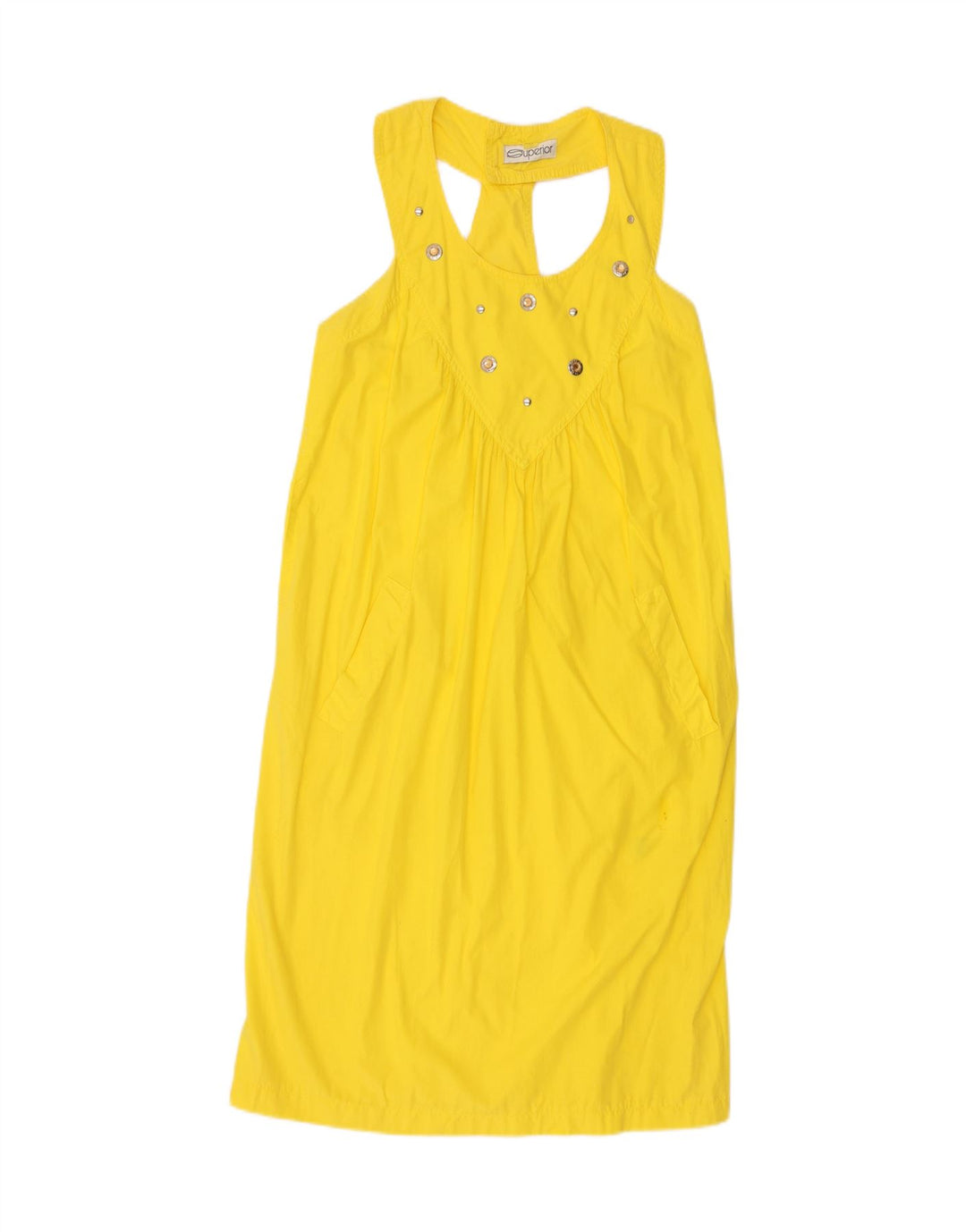 SUPERIOR Womens Halter Dress UK 12 Medium Yellow Cotton