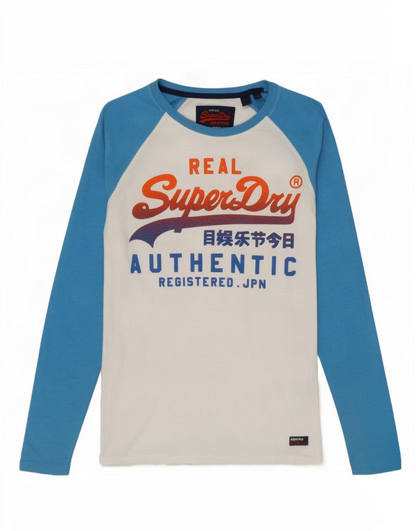 Superdry Mens Graphic Top Long Sleeve Small White Colourblock Cotton