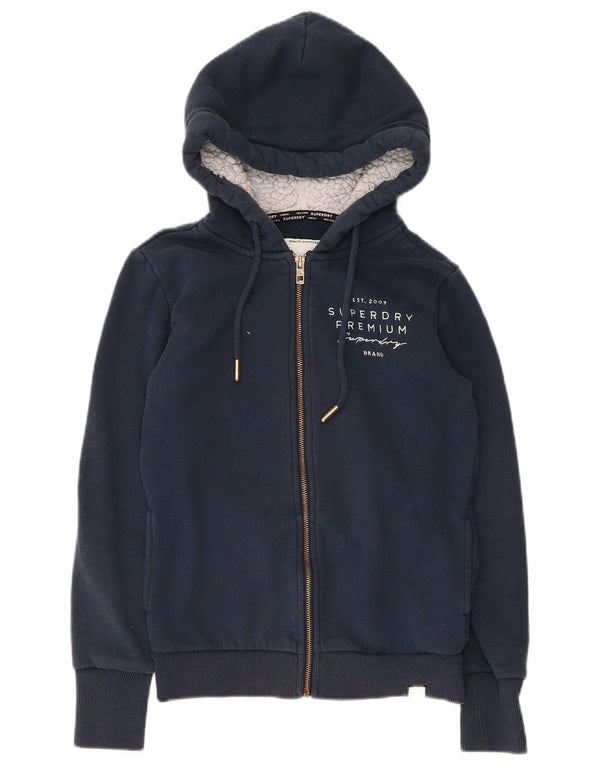 Superdry ženski pulover s kapuljačom s grafičkim patentnim zatvaračem UK 8 Mali tamnoplavi pamuk