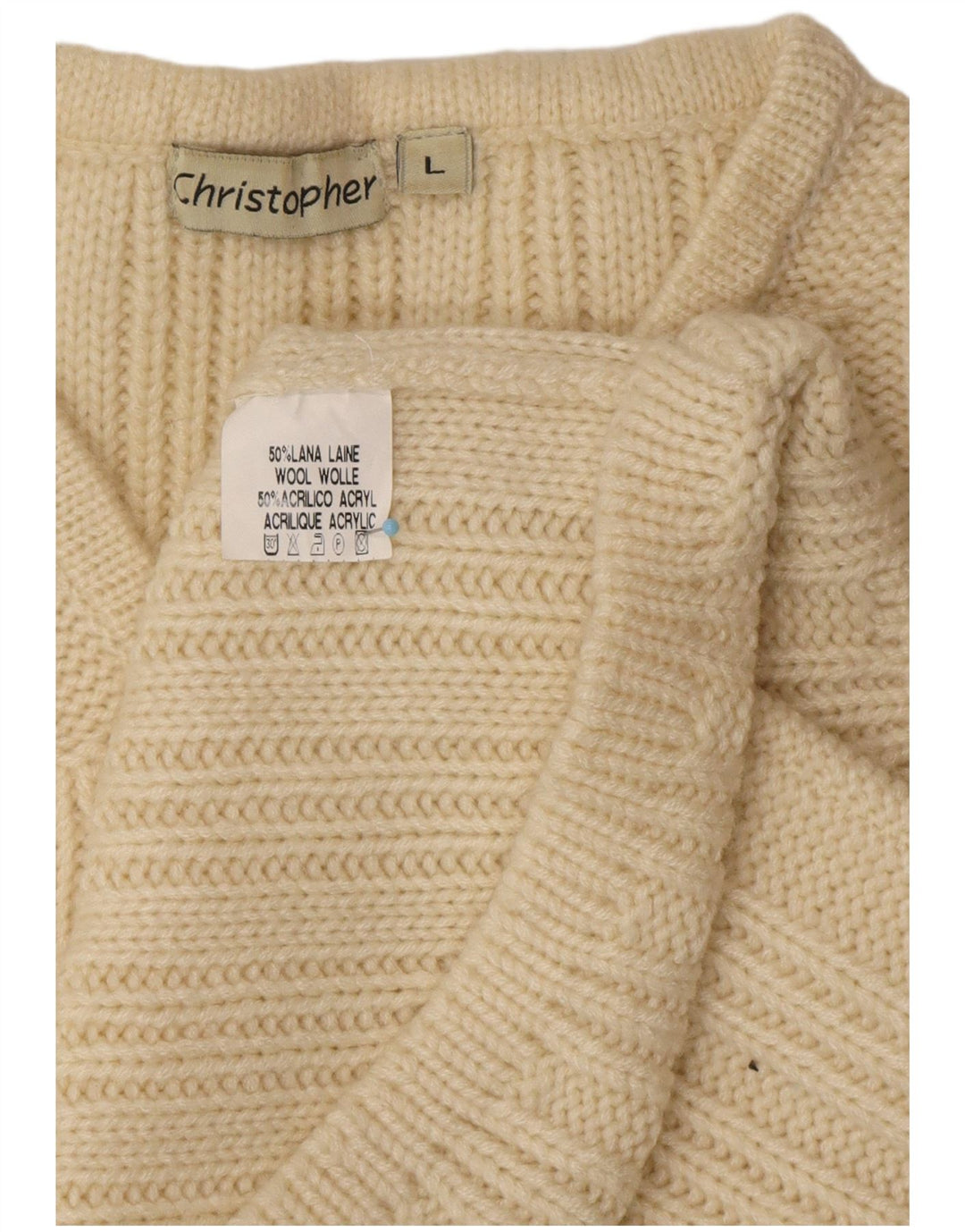 VINTAGE muški džemper s V-izrezom, veliki, bijele vune