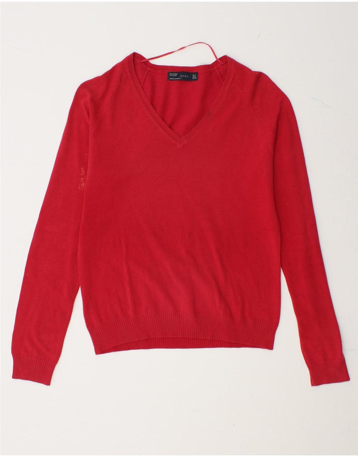 ZARA Womens V-Neck Jumper Sweater UK 14 Large Red Vintage Zara and Second-Hand Zara from Messina Hembry 